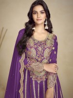 Purple Real Chinon Party Wear Sharara Suit